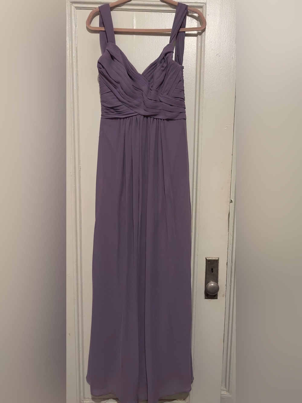Monique Lhuillier Lavender Ruched Chiffon Maxi Dress